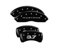 Set Of 4 Caliper Covers Engraved Front Mustang Engraved Rear 3.7 Black Finish Silver Characters 2010-2014 Ford Mustang MGP Caliper Covers