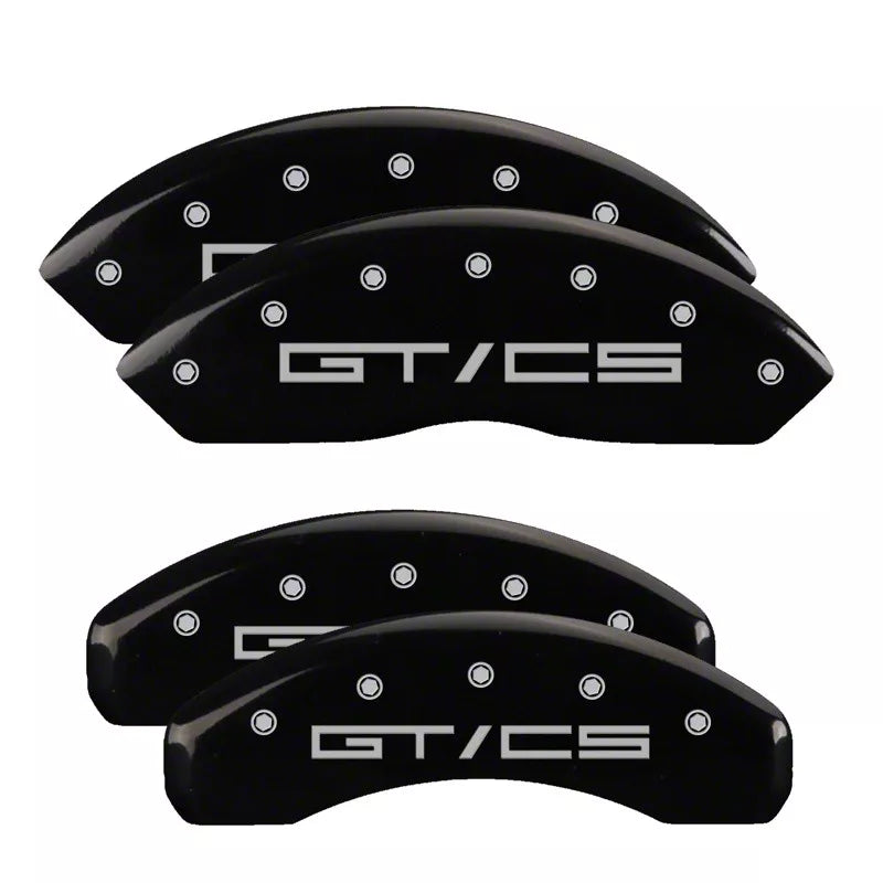 SET OF 4 CALIPER COVERS ENGRAVED FRONT/REAR GT/CS SILVER CHARACTERS BLACK POWD