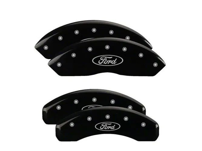 SET OF 4 CALIPER COVERS ENGRAVED FRONT/REAR FORD OVAL LOGO SILVER CHARCTRS BLA