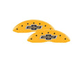 Set Of 4 Caliper Covers Engraved Front And Rear 100 Anniversary Logo Yellow Finish Black Characters 2014-2018 Chevrolet Silverado MGP Caliper Covers