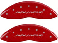 Set Of 4 Caliper Covers Engraved Front And Rear Avalanche Red Finish Silver Characters 2000-2008 Chevrolet Silverado MGP Caliper Covers