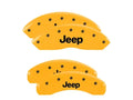 Set Of 4 Caliper Covers Engraved Front And Rear Jeep Yellow Finish Black Characters 2018-2024 Jeep Wrangler JL BRY brake code MGP Caliper Covers