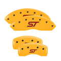 SET OF 4 CALIPER COVERS ENGRAVED FRONT/REAR EDGE BLACK CHARACTERS YELLOW POWDE