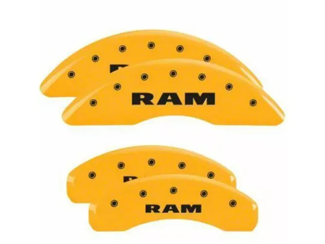 Set Of 4 Caliper Covers Engraved Front And Rear Ram Yellow Finish Black Characters 2019-2024 RAM 1500 MGP Caliper Covers