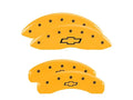 Set Of 4 Caliper Covers Engraved Front And Rear Bowtie Yellow Finish Black Characters 2000-2008 Chevrolet Silverado MGP Caliper Covers