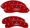 SET OF 4 CALIPER COVERS ENGRAVED FRONT/REAR FORD OVAL LOGO SILVER CHARCTRS RED