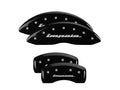 Set Of 4 Caliper Covers Engraved Front And Rear Impala Black Finish Silver Characters 2010-2013 Chevrolet Impala MGP Caliper Covers
