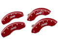 Set Of 4 Caliper Covers Engraved Front And Rear Jeep Red Finish Silver Characters 2007-2018 Jeep Wrangler MGP Caliper Covers
