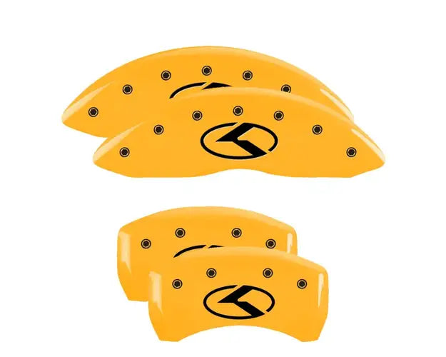 SET OF 4 CALIPER COVERS ENGRAVED FRONT/REAR KIA CIRCLE K LOGO BLACK CHARCTRS Y
