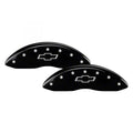 SET OF 4 CALIPER COVERS ENGRAVED FRONT/REAR BOWTIE SILVER CHARACTERS BLACK POW