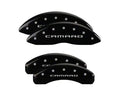 Set Of 4 Caliper Covers Engraved Front And Rear Gen 5 6 Camaro Black Finish Silver Characters 2010-2015 Chevrolet Camaro V8 18 Inch Wheel MGP Caliper Covers