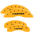 SET OF 4 CALIPER COVERS ENGRAVED FRONT/REAR MOPAR BLACK CHARACTERS YELLOW POWD