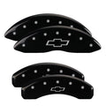 SET OF 4 CALIPER COVERS ENGRAVED FRONT/REAR BOWTIE SILVER CHARACTERS BLACK POW