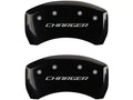 Set Of 4 Caliper Covers Engraved Front And Rear Cursive Challenger Black Finish Silver Characters 2011-2023 Dodge Challenger 18 inches