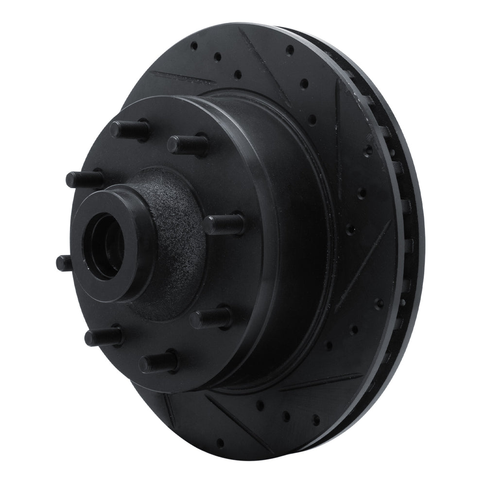 R1 78-97 Dodge B200 / B200 Van / B250 Front Right Drilled & Slotted Black Brake Rotor