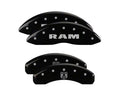 Set Of 4 Caliper Covers Engraved Front Ram Engraved Rear Ramhead Black Finish Silver Characters 2020-2021 RAM 1500 MGP Caliper Covers