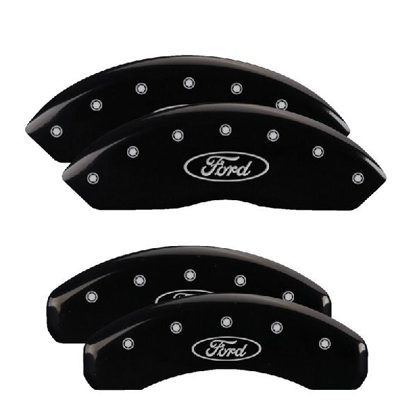 SET OF 4 CALIPER COVERS ENGRAVED FRONT/REAR FORD OVAL LOGO SILVER CHARCTRS BLA
