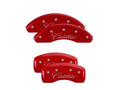 Set Of 4 Caliper Covers Engraved Front And Rear Cursive Cadillac Red Finish Silver Characters 1997-2005 Cadillac DeVille MGP Caliper Covers