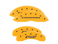 Set Of 4 Caliper Covers Engraved Front Gen 5 Camaro Engraved Rear Gen 5 Rs Yellow Finish Black Characters 2010-2015 Chevrolet Camaro MGP Caliper Covers