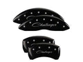 Set Of 4 Caliper Covers Engraved Front And Rear Cursive Challenger Black Finish Silver Characters 2005-2010 Dodge Magnum 2.7L & 3.5L Single Piston Caliper (BR3) 17 Inch Wheel MGP Caliper Covers