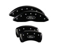 Set Of 4 Caliper Covers Engraved Front And Rear Oval Logo Ford Black Finish Silver Characters 2013-2018 Ford Taurus MGP Caliper Covers