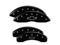 Set Of 4 Caliper Covers Engraved Front And Rear Bowtie Black Finish Silver Characters 2010-2015 Chevrolet Camaro V8 18 Inch Wheel MGP Caliper Covers