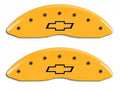 Set Of 4 Caliper Covers Engraved Front And Rear Bowtie Yellow Finish Black Characters 2014-2018 Chevrolet Silverado MGP Caliper Covers