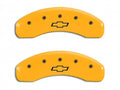 Set Of 4 Caliper Covers Engraved Front And Rear Bowtie Yellow Finish Black Characters 2014-2018 Chevrolet Silverado MGP Caliper Covers
