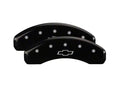 Set Of 4 Caliper Covers Engraved Front And Rear Bowtie Black Finish Silver Characters 2010-2015 Chevrolet Camaro V6 Includes RS Pkg 18 Inch Wheel MGP Caliper Covers