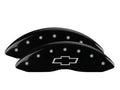Set Of 4 Caliper Covers Engraved Front And Rear Bowtie Black Finish Silver Characters 2010-2015 Chevrolet Camaro V6 Includes RS Pkg 18 Inch Wheel MGP Caliper Covers