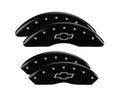 Set Of 4 Caliper Covers Engraved Front And Rear Bowtie Black Finish Silver Characters 2009-2017 Chevrolet Express MGP Caliper Covers