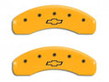Set Of 4 Caliper Covers Engraved Front And Rear Bowtie Yellow Finish Black Characters 2007-2014 Chevrolet Avalanche MGP Caliper Covers