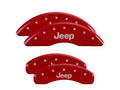 Set Of 4 Caliper Covers Engraved Front And Rear Jeep Red Finish Silver Characters 2021-2024 Jeep Grand Cherokee 18 inches