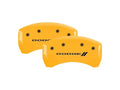 Set Of 4 Caliper Covers Engraved Front And Rear With Stripes Dodge Yellow Finish Black Characters 2010-2010 Dodge Ram MGP Caliper Covers
