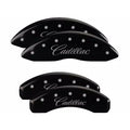 SET OF 4 CALIPER COVERS ENGRAVED FRONT/REAR CURSIVE CADILLACSILVER CHARCTRS BL
