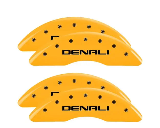 SET OF 4 CALIPER COVERS ENGRAVED FRONT/REAR DENALI BLACK CHARACTERS YELLOW POW