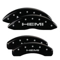 SET OF 4 CALIPER COVERS ENGRAVED FRONT/REAR HEMI SILVER CHARACTERS BLACK POWDE