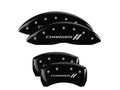 Set Of 4 Caliper Covers Engraved Front And Rear With Stripes Charger Black Finish Silver Characters 2011-2023 Dodge Challenger 18 inches