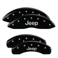 SET OF 4 CALIPER COVERS ENGRAVED FRONT/REAR JEEP SILVER CHARACTERS BLACK POWDE