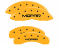SET OF 4 CALIPER COVERS ENGRAVED FRONT/REAR MOPAR BLACK CHARACTERS YELLOW POWD