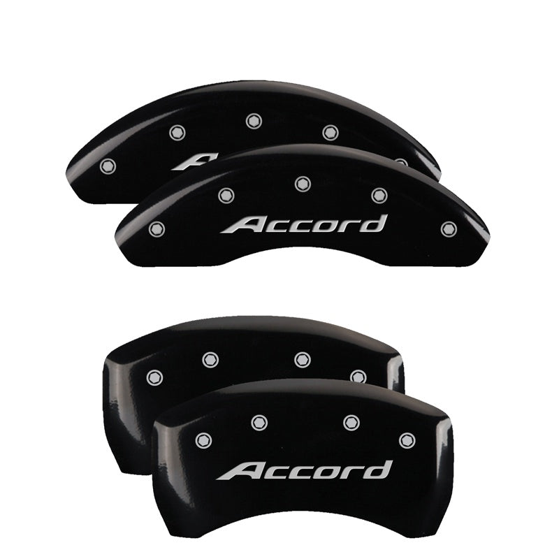 SET OF 4 CALIPER COVERS ENGRAVED FRONT/REAR ACCORD SILVER CHARACTERS RED POWDE