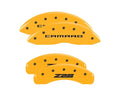 Set Of 4 Caliper Covers Engraved Front Gen 5 Camaro Engraved Rear Gen 5 Z28 Yellow Finish Black Characters 2010-2015 Chevrolet Camaro MGP Caliper Covers