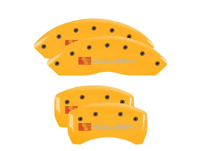 SET OF 4 CALIPER COVERS ENGRAVED FRONT/REAR SALEEN BLACK CHARACTERS YELLOW POW