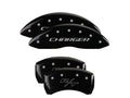 Set Of 4 Caliper Covers Engraved Front Charger Engraved Rear RT Black Finish Silver Characters 2011-2023 Dodge Challenger 18 Inch Wheel MGP Caliper Covers