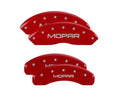 Set Of 4 Caliper Covers Engraved Front And Rear Mopar Red Finish Silver Characters 2018-2024 Jeep Wrangler MGP Caliper Covers