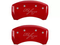 Set Of 4 Caliper Covers Engraved Front Block Challenger Engraved Rear Vintage Style RT Red Finish Silver Characters 2005-2010 Dodge Magnum 5.7L 8 cyl Dual Piston Front Caliper 17 Inch Wheel MGP Caliper Covers