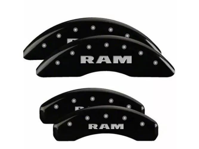 SET OF 4 CALIPER COVERS ENGRAVED FRONT/REAR RAM SILVER CHARACTERS BLACK POWDER