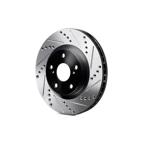 R1 78-97 Dodge B200 / B200 Van / B250 Front Left Drilled & Slotted Black Brake Rotor