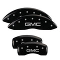 SET OF 4 CALIPER COVERS ENGRAVED FRONT/REAR GMC SILVER CHARACTERS BLACK POWDER