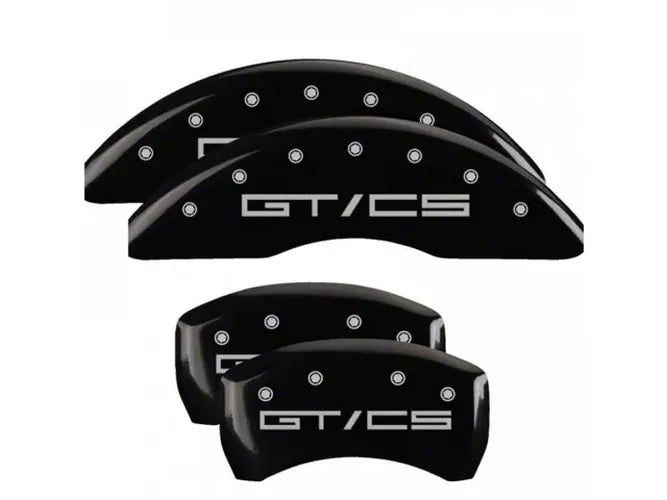 SET OF 4 CALIPER COVERS ENGRAVED FRONT/REAR GT/CS SILVER CHARACTERS BLACK POWD